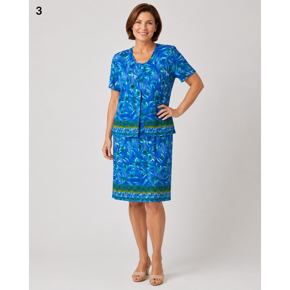 Scarlett M Dress Womens Plus 20W Blue Floral Rayon Layered Zip Back Vintage Tags